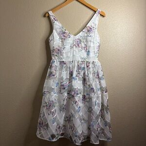 NWT Anthropologie Maeve Peony Garden White Lattice Floral Organza Dress size 6